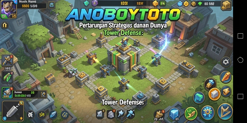 Tampilan gameplay seru dalam ANOBOYTOTO, pertarungan strategi Tower Defense.