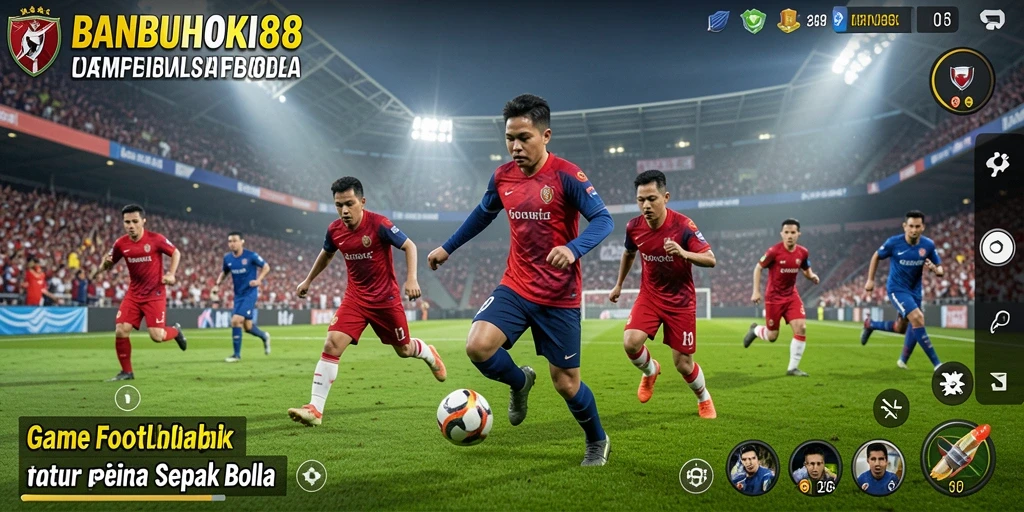 Tampilan gameplay menarik dari BANBUHOKI88 dengan aksi sepak bola seru.