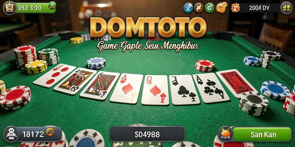 Tangkapan layar utama DOMTOTO menampilkan serunya bermain Gaple secara online.