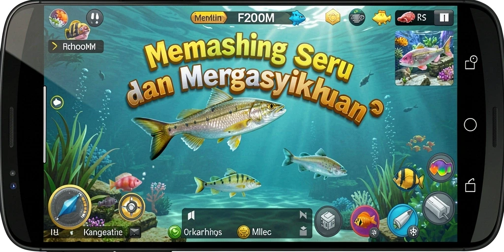 Tampilan gameplay F200M menunjukkan pengalaman memancing yang mendebarkan.