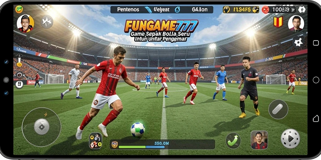 Tampilan gameplay FUNGame777 dengan aksi sepak bola yang mendebarkan.