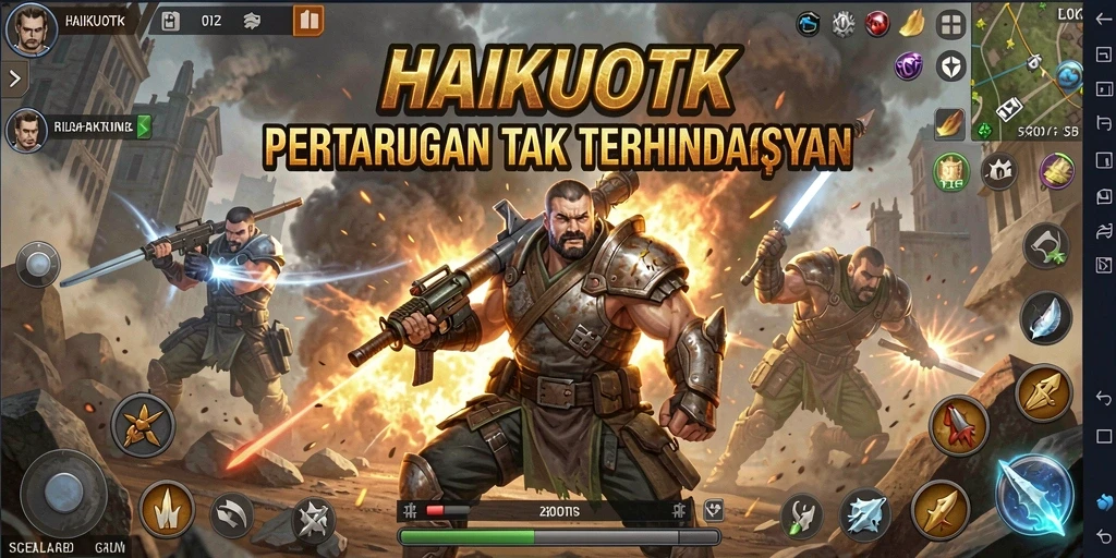 Screenshot utama HAIKUOTK menampilkan aksi pertarungan yang intens.