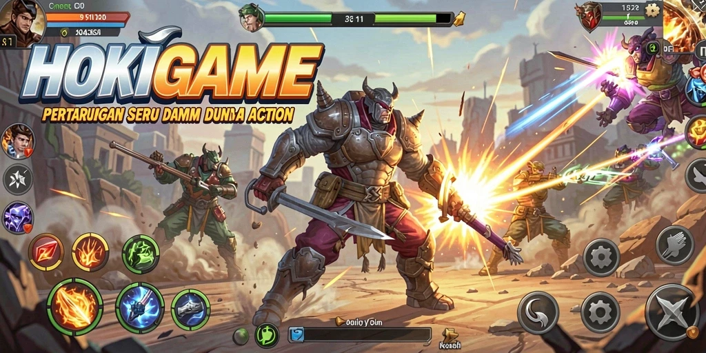Tangkapan layar permainan HOKIGAME menampilkan aksi petarungan yang mendebarkan.