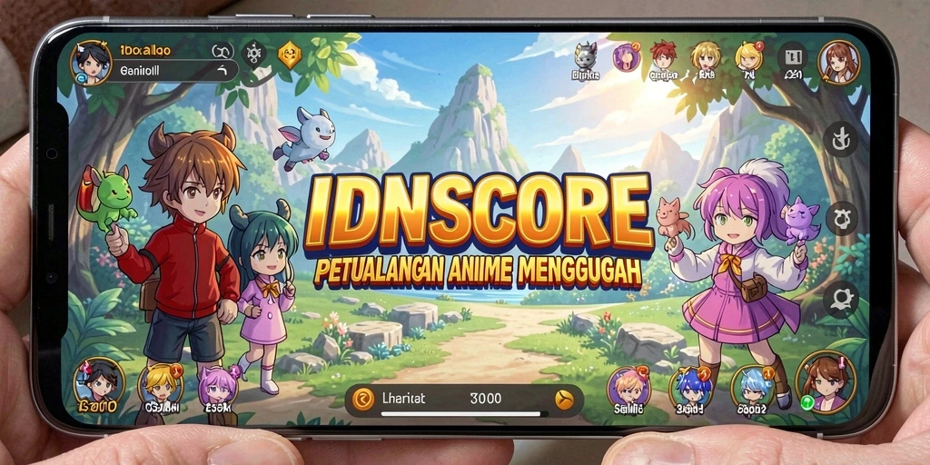 Tampilan gameplay <strong>IDNSCORE</strong> yang penuh warna dan dinamis.