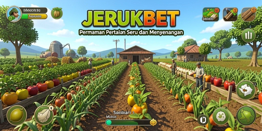Tampilan screenshot gameplay JERUKBET menampilkan kebun jeruk yang subur dan interaktif.