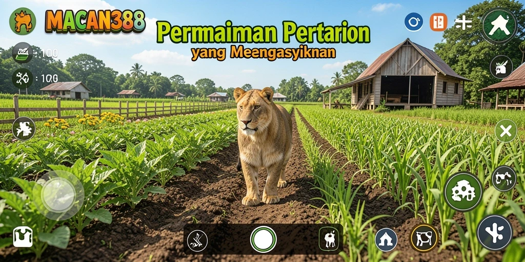 Tangkapan layar gameplay yang memperlihatkan kebun yang subur di MACAN388.