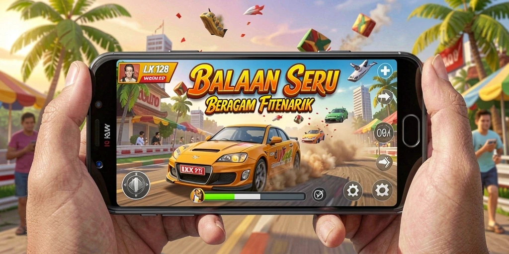 Screenshot utama OLX128 menampilkan balapan yang mendebarkan dengan grafik yang memukau.