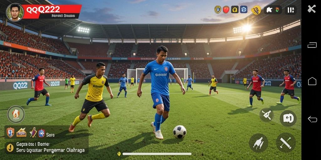 Tampilan gameplay seru di QQ222 yang menampilkan aksi sepak bola.