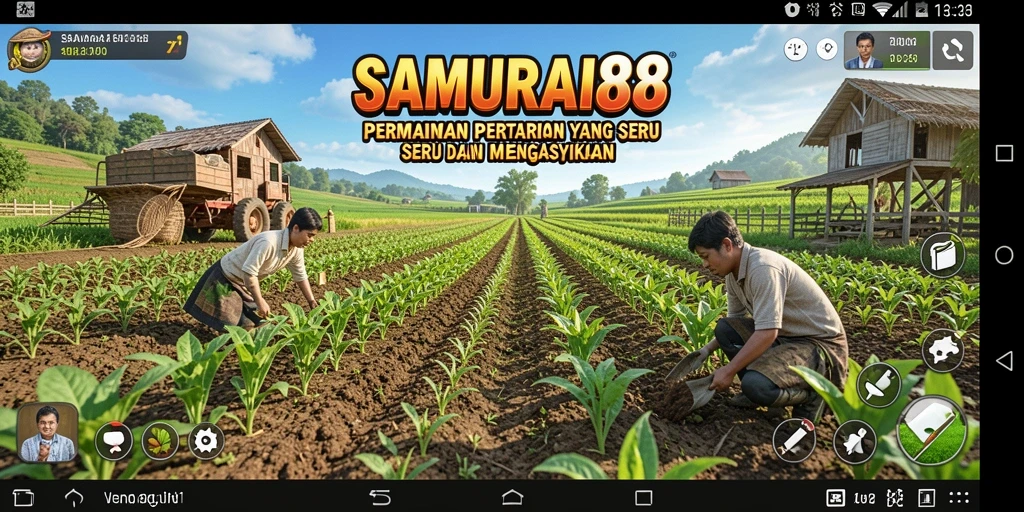 Tampilan gameplay <strong>SAMURAI88</strong> yang menakjubkan dengan aktivitas bertani.