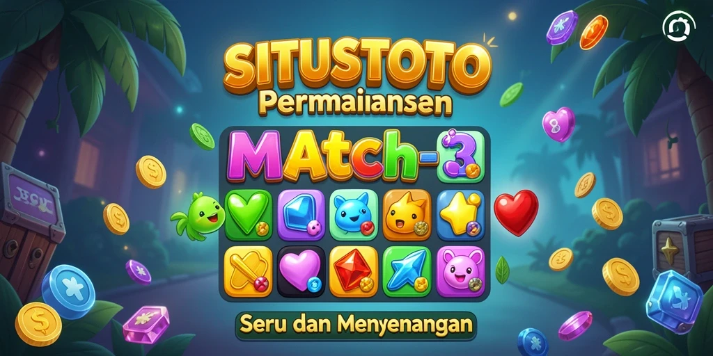 Screenshot gameplay match-3 SITUSTOTO yang penuh warna.